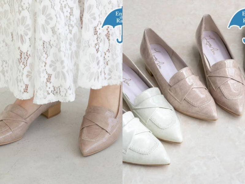 Launa lea water-repellent pointed-toe low-heel pumps in mocha, made in Japan