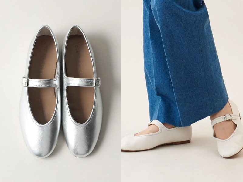 ODETTE E ODILE soft leather Mary Jane flat shoes in silver