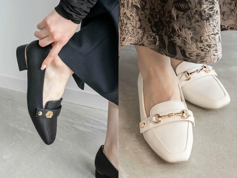 RANDA 3-way belt design square-toe loafers in black with interchangeable belts