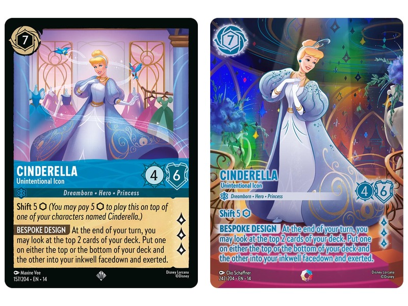 Disney Lorcana Hyperia City Cinderella - Unintentional Icon cards: Super Rare #157 and Iconic #242
