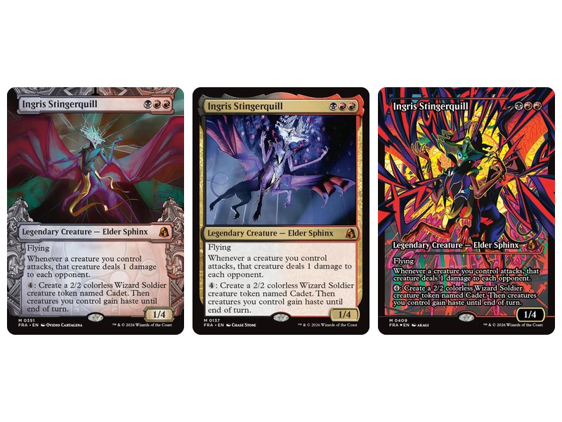 Magic: The Gathering Reality Fracture Ingris Stingerquill cards: Sculptor's Stronghold showcase #351, regular #137 and Japan Showcase #409