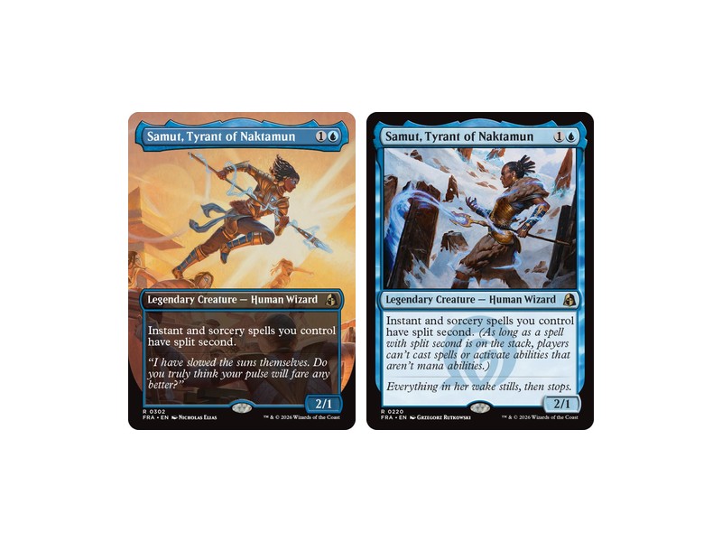 Magic: The Gathering Reality Fracture Samut, Tyrant of Naktamun cards: borderless Echoed Pairs #302 and regular #220