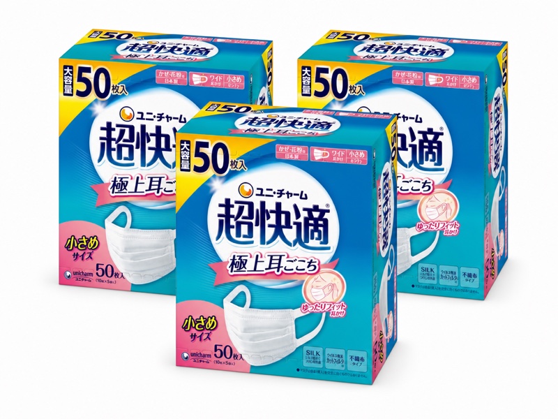 Unicharm Chokaiteki Mask Gokujo Mimigokochi small size, 3 boxes of 50 masks