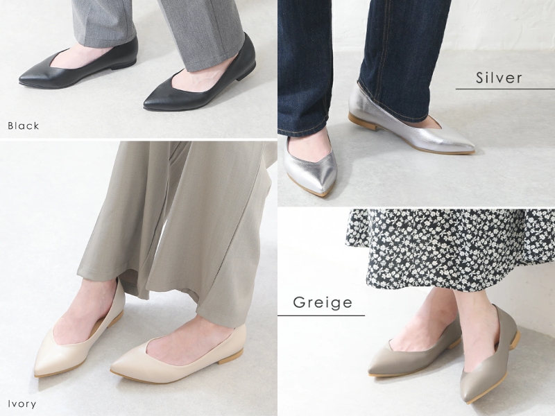 shop kilakila made-in-Japan 4E wide-fit pointed-toe flat pumps in black