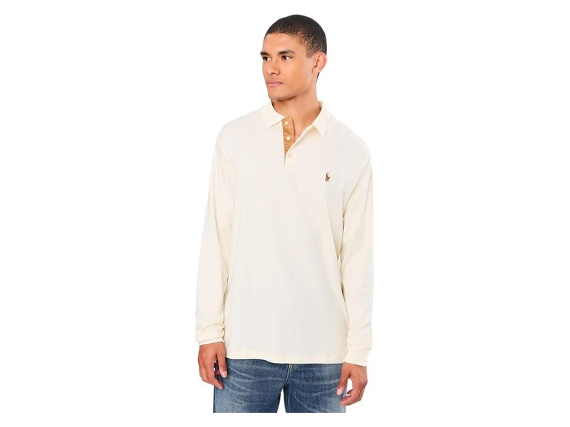 Polo Ralph Lauren Classic Fit Long Sleeve Soft Touch Polo Shirt in Pale Cream